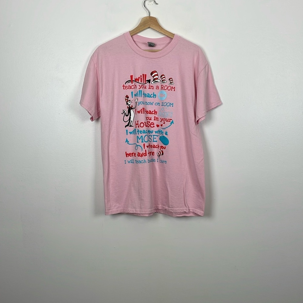 Gildan Dr Seuss Cat In The Hat Womens L Pullover Short Sleeve Barbecore Shirt